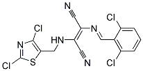 2-[(2,6-dichlorobenzylidene)amino]-3-{[(2,4-dichloro-1,3-thiazol-5-yl)methyl]amino}but-2-enedinitrile Struktur