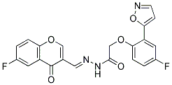 2-(4-FLUORO-2-ISOXAZOL-5-YLPHENOXY)-N'-[(1E)-(6-FLUORO-4-OXO-4H-CHROMEN-3-YL)METHYLENE]ACETOHYDRAZID Struktur