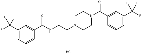 1-[3-(TRIFLUOROMETHYL)BENZOYL]-4-(2-([3-(TRIFLUOROMETHYL)BENZOYL]AMINO)ETHYL)HEXAHYDROPYRAZIN-4-IUM CHLORIDE Struktur