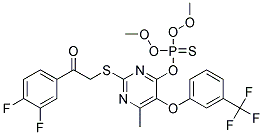 1-(3,4-difluorophenyl)-2-({4-[(dimethoxyphosphorothioyl)oxy]-6-methyl-5-[3-(trifluoromethyl)phenoxy]pyrimidin-2-yl}thio)ethan-1-one Struktur