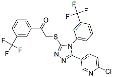 2-({5-(6-chloro-3-pyridyl)-4-[3-(trifluoromethyl)phenyl]-4H-1,2,4-triazol-3-yl}thio)-1-[3-(trifluoromethyl)phenyl]ethan-1-one Struktur