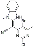 2-(5-bromo-2-chloro-6-methylpyrimidin-4-yl)-2-(1-methyl-2,3-dihydro-1H-benzo[d]imidazol-2-yliden)acetonitrile Struktur