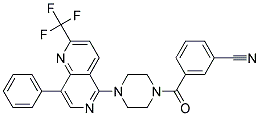 3-((4-[8-PHENYL-2-(TRIFLUOROMETHYL)-1,6-NAPHTHYRIDIN-5-YL]PIPERAZIN-1-YL)CARBONYL)BENZONITRILE Struktur