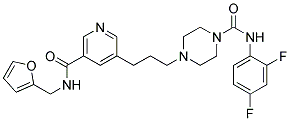 N-(2,4-DIFLUOROPHENYL)-4-[3-(5-([(2-FURYLMETHYL)AMINO]CARBONYL)PYRIDIN-3-YL)PROPYL]PIPERAZINE-1-CARBOXAMIDE Struktur