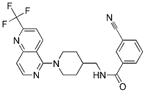 3-CYANO-N-((1-[2-(TRIFLUOROMETHYL)-1,6-NAPHTHYRIDIN-5-YL]PIPERIDIN-4-YL)METHYL)BENZAMIDE Struktur