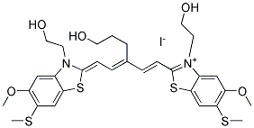 3-(2-HYDROXYETHYL)-2-[(1E,3E)-5-[3-(2-HYDROXYETHYL)-5-METHOXY-6-(METHYLSULFANYL)-1,3-BENZOTHIAZOL-2(3H)-YLIDENE]-3-(3-HYDROXYPROPYL)-1,3-PENTADIENYL]-5-METHOXY-6-(METHYLSULFANYL)-1,3-BENZOTHIAZOL-3-IUM IODIDE Struktur