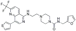 N-(2-FURYLMETHYL)-4-(2-([8-(3-THIENYL)-2-(TRIFLUOROMETHYL)-1,6-NAPHTHYRIDIN-5-YL]AMINO)ETHYL)PIPERAZINE-1-CARBOXAMIDE Struktur