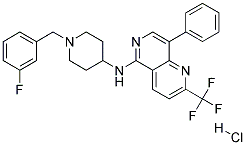 N-[1-(3-FLUOROBENZYL)PIPERIDIN-4-YL]-8-PHENYL-2-(TRIFLUOROMETHYL)-1,6-NAPHTHYRIDIN-5-AMINE HYDROCHLORIDE Struktur