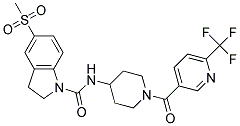 5-(METHYLSULFONYL)-N-(1-([6-(TRIFLUOROMETHYL)PYRIDIN-3-YL]CARBONYL)PIPERIDIN-4-YL)INDOLINE-1-CARBOXAMIDE Struktur