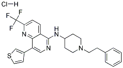 N-[1-(2-PHENYLETHYL)PIPERIDIN-4-YL]-8-(3-THIENYL)-2-(TRIFLUOROMETHYL)-1,6-NAPHTHYRIDIN-5-AMINE HYDROCHLORIDE Struktur