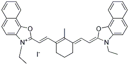 3-ETHYL-2-[(E)-2-(3-((E)-2-[3-ETHYLNAPHTHO[2,1-D][1,3]OXAZOL-2(3H)-YLIDENE]ETHYLIDENE)-2-METHYL-1-CYCLOHEXEN-1-YL)ETHENYL]NAPHTHO[2,1-D][1,3]OXAZOL-3-IUM IODIDE Struktur