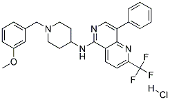 N-[1-(3-METHOXYBENZYL)PIPERIDIN-4-YL]-8-PHENYL-2-(TRIFLUOROMETHYL)-1,6-NAPHTHYRIDIN-5-AMINE HYDROCHLORIDE Struktur