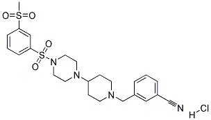 3-([4-(4-([3-(METHYLSULFONYL)PHENYL]SULFONYL)PIPERAZIN-1-YL)PIPERIDIN-1-YL]METHYL)BENZONITRILE HYDROCHLORIDE Struktur