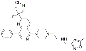 N-[(5-METHYLISOXAZOL-3-YL)METHYL]-2-(4-[8-PHENYL-2-(TRIFLUOROMETHYL)-1,6-NAPHTHYRIDIN-5-YL]PIPERAZIN-1-YL)ETHANAMINE HYDROCHLORIDE Struktur