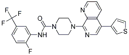 N-[2-FLUORO-5-(TRIFLUOROMETHYL)PHENYL]-4-[5-(3-THIENYL)-1,7-NAPHTHYRIDIN-8-YL]PIPERAZINE-1-CARBOXAMIDE Struktur