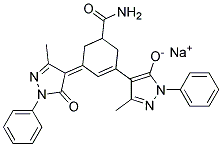 SODIUM 4-[5-(AMINOCARBONYL)-3-(3-METHYL-5-OXO-1-PHENYL-1,5-DIHYDRO-4H-PYRAZOL-4-YLIDENE)-1-CYCLOHEXEN-1-YL]-3-METHYL-1-PHENYL-1H-PYRAZOL-5-OLATE Struktur