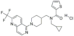 N-(CYCLOPROPYLMETHYL)-N-((1-[2-(TRIFLUOROMETHYL)-1,6-NAPHTHYRIDIN-5-YL]PIPERIDIN-4-YL)METHYL)THIOPHENE-2-CARBOXAMIDE HYDROCHLORIDE Struktur