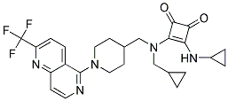 3-(CYCLOPROPYLAMINO)-4-[(CYCLOPROPYLMETHYL)((1-[2-(TRIFLUOROMETHYL)-1,6-NAPHTHYRIDIN-5-YL]PIPERIDIN-4-YL)METHYL)AMINO]CYCLOBUT-3-ENE-1,2-DIONE Struktur