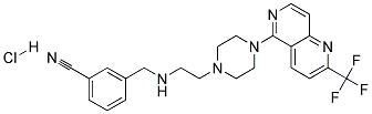 3-([(2-(4-[2-(TRIFLUOROMETHYL)-1,6-NAPHTHYRIDIN-5-YL]PIPERAZIN-1-YL)ETHYL)AMINO]METHYL)BENZONITRILE HYDROCHLORIDE Struktur