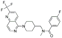 4-FLUORO-N-METHYL-N-((1-[2-(TRIFLUOROMETHYL)-1,6-NAPHTHYRIDIN-5-YL]PIPERIDIN-4-YL)METHYL)BENZAMIDE Struktur