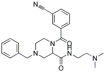 4-BENZYL-1-(3-CYANOBENZOYL)-N-[2-(DIMETHYLAMINO)ETHYL]PIPERAZINE-2-CARBOXAMIDE Struktur