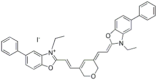 3-ETHYL-2-((E)-2-[5-((Z)-2-[3-ETHYL-5-PHENYL-1,3-BENZOXAZOL-2(3H)-YLIDENE]ETHYLIDENE)-2H-PYRAN-3(6H)-YL]ETHENYL)-5-PHENYL-1,3-BENZOXAZOL-3-IUM IODIDE Struktur