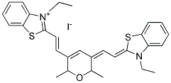 3-ETHYL-2-((E)-2-[5-((Z)-2-[3-ETHYL-1,3-BENZOTHIAZOL-2(3H)-YLIDENE]ETHYLIDENE)-2,6-DIMETHYL-2H-PYRAN-3(6H)-YL]ETHENYL)-1,3-BENZOTHIAZOL-3-IUM IODIDE Struktur