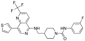 N-(3-FLUOROPHENYL)-4-(([8-(3-THIENYL)-2-(TRIFLUOROMETHYL)-1,6-NAPHTHYRIDIN-5-YL]AMINO)METHYL)PIPERIDINE-1-CARBOXAMIDE Struktur