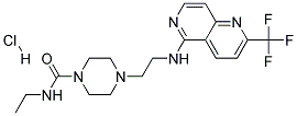 N-ETHYL-4-(2-([2-(TRIFLUOROMETHYL)-1,6-NAPHTHYRIDIN-5-YL]AMINO)ETHYL)PIPERAZINE-1-CARBOXAMIDE HYDROCHLORIDE Struktur