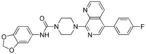 N-1,3-BENZODIOXOL-5-YL-4-[5-(4-FLUOROPHENYL)-1,7-NAPHTHYRIDIN-8-YL]PIPERAZINE-1-CARBOXAMIDE Struktur