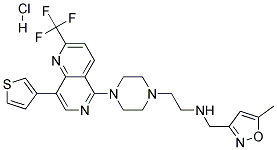 N-[(5-METHYLISOXAZOL-3-YL)METHYL]-2-(4-[8-(3-THIENYL)-2-(TRIFLUOROMETHYL)-1,6-NAPHTHYRIDIN-5-YL]PIPERAZIN-1-YL)ETHANAMINE HYDROCHLORIDE Struktur