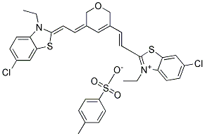 6-CHLORO-2-((E)-2-[5-((Z)-2-[6-CHLORO-3-ETHYL-1,3-BENZOTHIAZOL-2(3H)-YLIDENE]ETHYLIDENE)-2H-PYRAN-3(6H)-YL]ETHENYL)-3-ETHYL-1,3-BENZOTHIAZOL-3-IUM 4-METHYLBENZENESULFONATE Struktur