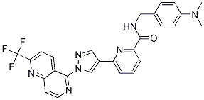 N-[4-(DIMETHYLAMINO)BENZYL]-6-(1-[2-(TRIFLUOROMETHYL)-1,6-NAPHTHYRIDIN-5-YL]-1H-PYRAZOL-4-YL)PYRIDINE-2-CARBOXAMIDE Struktur