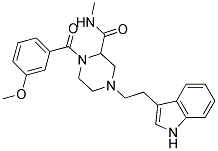 4-[2-(1H-INDOL-3-YL)ETHYL]-1-(3-METHOXYBENZOYL)-N-METHYLPIPERAZINE-2-CARBOXAMIDE Struktur