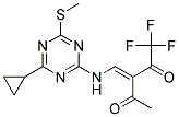 3-({[4-CYCLOPROPYL-6-(METHYLTHIO)-1,3,5-TRIAZIN-2-YL]AMINO}METHYLIDENE)-1,1 ,1-TRIFLUOROPENTANE-2,4-DIONE Struktur