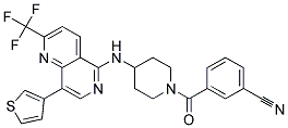 3-[(4-([8-(3-THIENYL)-2-(TRIFLUOROMETHYL)-1,6-NAPHTHYRIDIN-5-YL]AMINO)PIPERIDIN-1-YL)CARBONYL]BENZONITRILE Struktur