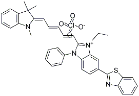 6-(1,3-BENZOTHIAZOL-2-YL)-1-ETHYL-3-PHENYL-2-[(1E,3E)-5-(1,3,3-TRIMETHYL-1,3-DIHYDRO-2H-INDOL-2-YLIDENE)-1,3-PENTADIENYL]-3H-BENZIMIDAZOL-1-IUM PERCHLORATE Struktur