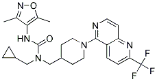 N-(CYCLOPROPYLMETHYL)-N'-(3,5-DIMETHYLISOXAZOL-4-YL)-N-((1-[2-(TRIFLUOROMETHYL)-1,6-NAPHTHYRIDIN-5-YL]PIPERIDIN-4-YL)METHYL)UREA Struktur