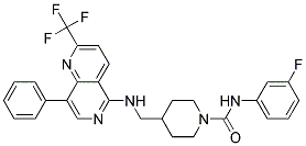 N-(3-FLUOROPHENYL)-4-(([8-PHENYL-2-(TRIFLUOROMETHYL)-1,6-NAPHTHYRIDIN-5-YL]AMINO)METHYL)PIPERIDINE-1-CARBOXAMIDE Struktur