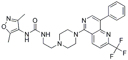 N-(3,5-DIMETHYLISOXAZOL-4-YL)-N'-(2-(4-[8-PHENYL-2-(TRIFLUOROMETHYL)-1,6-NAPHTHYRIDIN-5-YL]PIPERAZIN-1-YL)ETHYL)UREA Struktur