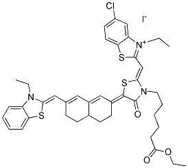 5-CHLORO-2-((3-(6-ETHOXY-6-OXOHEXYL)-5-[7-([3-ETHYL-1,3-BENZOTHIAZOL-2(3H)-YLIDENE]METHYL)-4,4A,5,6-TETRAHYDRO-2(3H)-NAPHTHALENYLIDENE]-4-OXO-1,3-THIAZOLIDIN-2-YLIDENE)METHYL)-3-ETHYL-1,3-BENZOTHIAZOL-3-IUM IODIDE Struktur