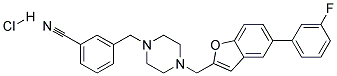 3-[(4-([5-(3-FLUOROPHENYL)-1-BENZOFURAN-2-YL]METHYL)PIPERAZIN-1-YL)METHYL]BENZONITRILE HYDROCHLORIDE Struktur