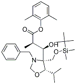 3-[(4S,5S)-N-BENZYL-4-(T-BUTYLDIMETHYLSILYLOXYMETHYL)-5-ISOPROPYLOXAZOLADIN-4-YL]-(2R,3R)-3-HYDROXY-2-METHYLPROPIONIC ACID, 2,6-DIMETHYLPHENYL ESTER Struktur