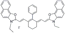 3-ETHYL-2-[(E)-2-(3-((E)-2-[3-ETHYLNAPHTHO[2,1-D][1,3]OXAZOL-2(3H)-YLIDENE]ETHYLIDENE)-2-PHENYL-1-CYCLOHEXEN-1-YL)ETHENYL]NAPHTHO[2,1-D][1,3]OXAZOL-3-IUM IODIDE Struktur