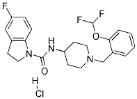 N-(1-[2-(DIFLUOROMETHOXY)BENZYL]PIPERIDIN-4-YL)-5-FLUOROINDOLINE-1-CARBOXAMIDE HYDROCHLORIDE Struktur