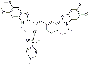 3-ETHYL-2-[(1E,3E)-5-[3-ETHYL-5-METHOXY-6-(METHYLSULFANYL)-1,3-BENZOTHIAZOL-2(3H)-YLIDENE]-3-(3-HYDROXYPROPYL)-1,3-PENTADIENYL]-5-METHOXY-6-(METHYLSULFANYL)-1,3-BENZOTHIAZOL-3-IUM 4-METHYLBENZENESULFONATE Struktur