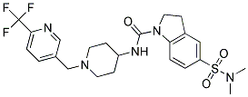 5-[(DIMETHYLAMINO)SULFONYL]-N-(1-([6-(TRIFLUOROMETHYL)PYRIDIN-3-YL]METHYL)PIPERIDIN-4-YL)INDOLINE-1-CARBOXAMIDE Struktur