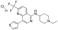 N-(1-ETHYLPIPERIDIN-4-YL)-8-(3-THIENYL)-2-(TRIFLUOROMETHYL)-1,6-NAPHTHYRIDIN-5-AMINE HYDROCHLORIDE Struktur