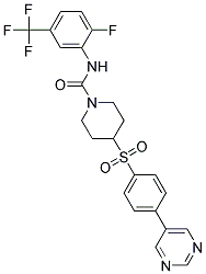 N-[2-FLUORO-5-(TRIFLUOROMETHYL)PHENYL]-4-[(4-PYRIMIDIN-5-YLPHENYL)SULFONYL]PIPERIDINE-1-CARBOXAMIDE Struktur