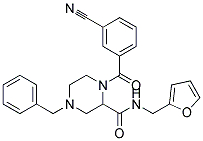 4-BENZYL-1-(3-CYANOBENZOYL)-N-(2-FURYLMETHYL)PIPERAZINE-2-CARBOXAMIDE Struktur